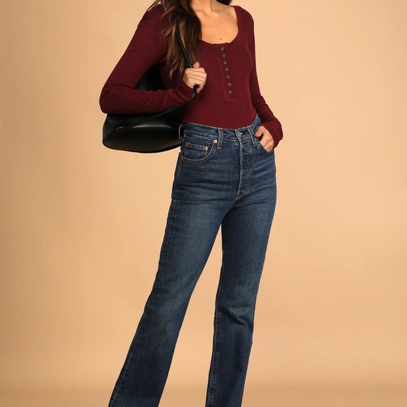 Lulus Simply the Best Burgundy Long Sleeve Button-Front Bodysuit - Size Medium - Picture 2 of 6